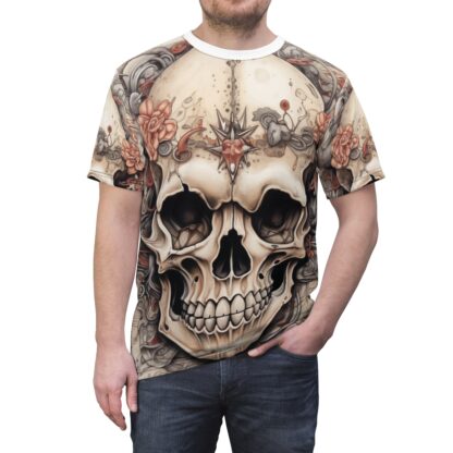 FLOWERS - Skullz Collection - Unisex Cut & Sew Tee (AOP) - Ai Artist E2D - Skulls