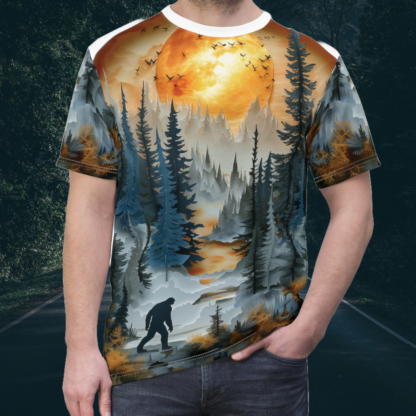 Sasquatch Wilderness - Unisex Cut & Sew Tee (AOP) Ai Artist E2D