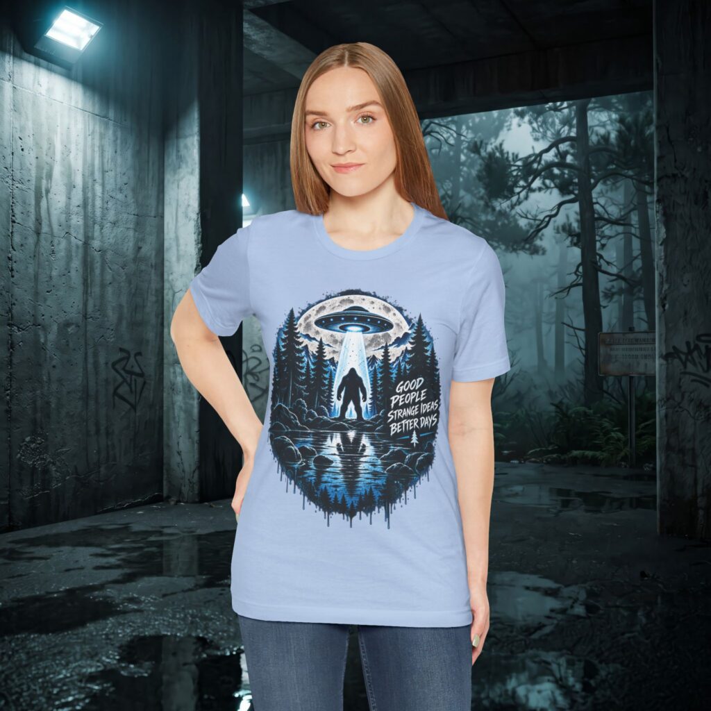 Alien Abduction Forest T-Shirt — "Good People Strange Ideas Better Days" Graphic Tee