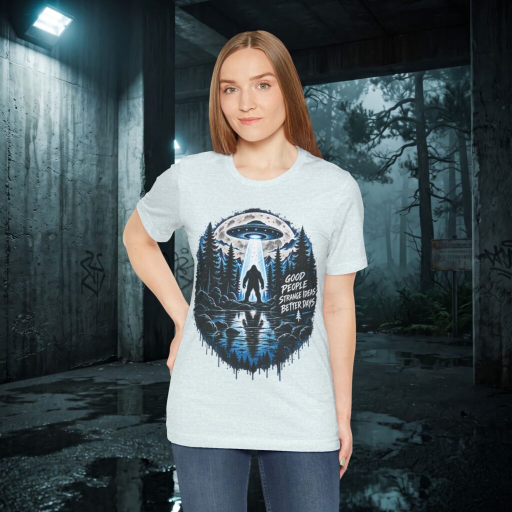 Alien Abduction Forest T-Shirt — "Good People Strange Ideas Better Days" Graphic Tee