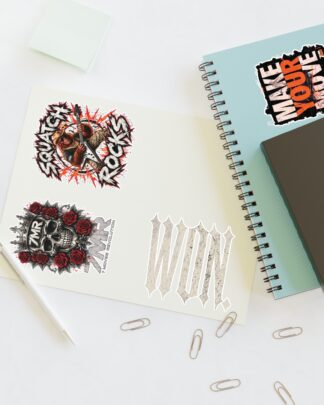 Rock Band Sticker Sheet – 'Squatch Rocks', 'Make Your Move', Skull & Roses Decals