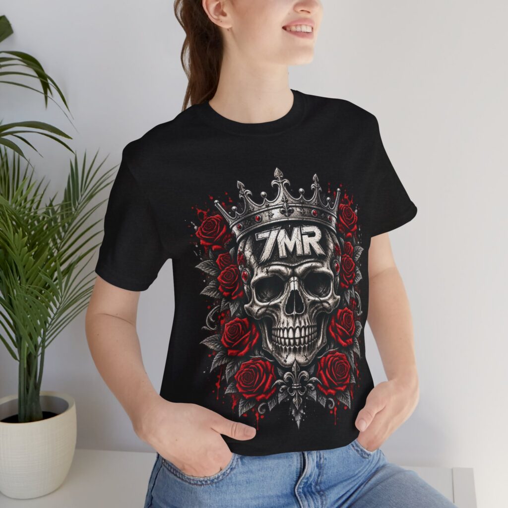 Skull Crown Tee — 7MR Skull & Red Rose Graphic T-Shirt
